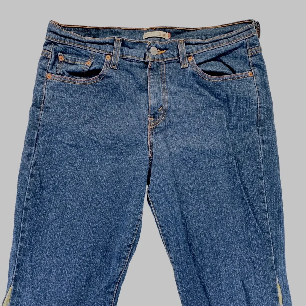 Levi's 515 Boot Cut Jeans Women's Size 10 L Blue Denim Crochet Fringe Accent‎